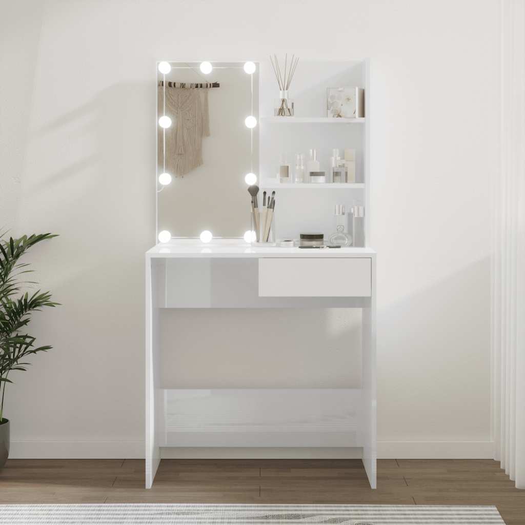 vidaXL Schminktisch mit LED Hochglanz-Weiß 74,5x40x141 cm