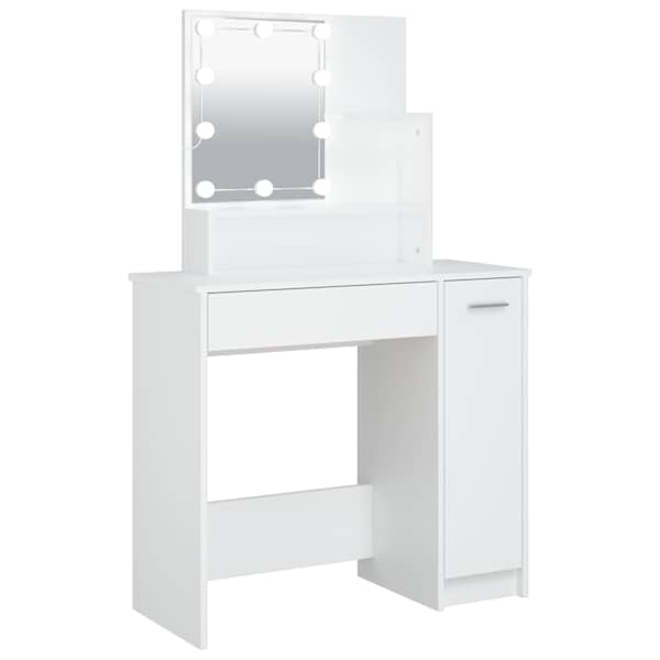 vidaXL tualettlaud LEDiga, valge, 86,5 x 35 x 136 cm