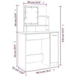 Toaletní stolek s LED bílý 86,5 x 35 x 136 cm - obrázek 16