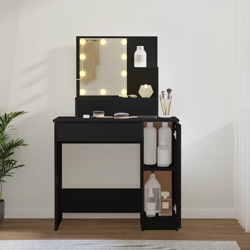 vidaXL Toaletný stolík s LED čierny 86,5x35x136 cm
