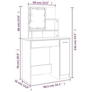 Toaletní stolek s LED černý 86,5 x 35 x 136 cm - obrázek 17