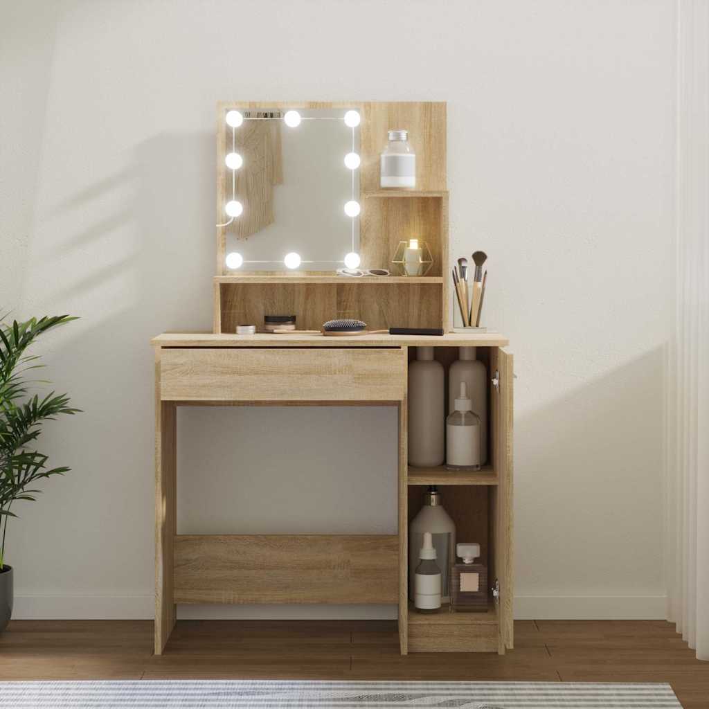 vidaXL Toaletka z o�wietleniem LED, d�b sonoma, 86,5x35x136 cm