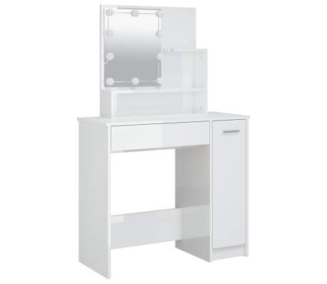 vidaXL Toaletna mizica z LED lučkami visok sijaj bela 86,5x35x136 cm