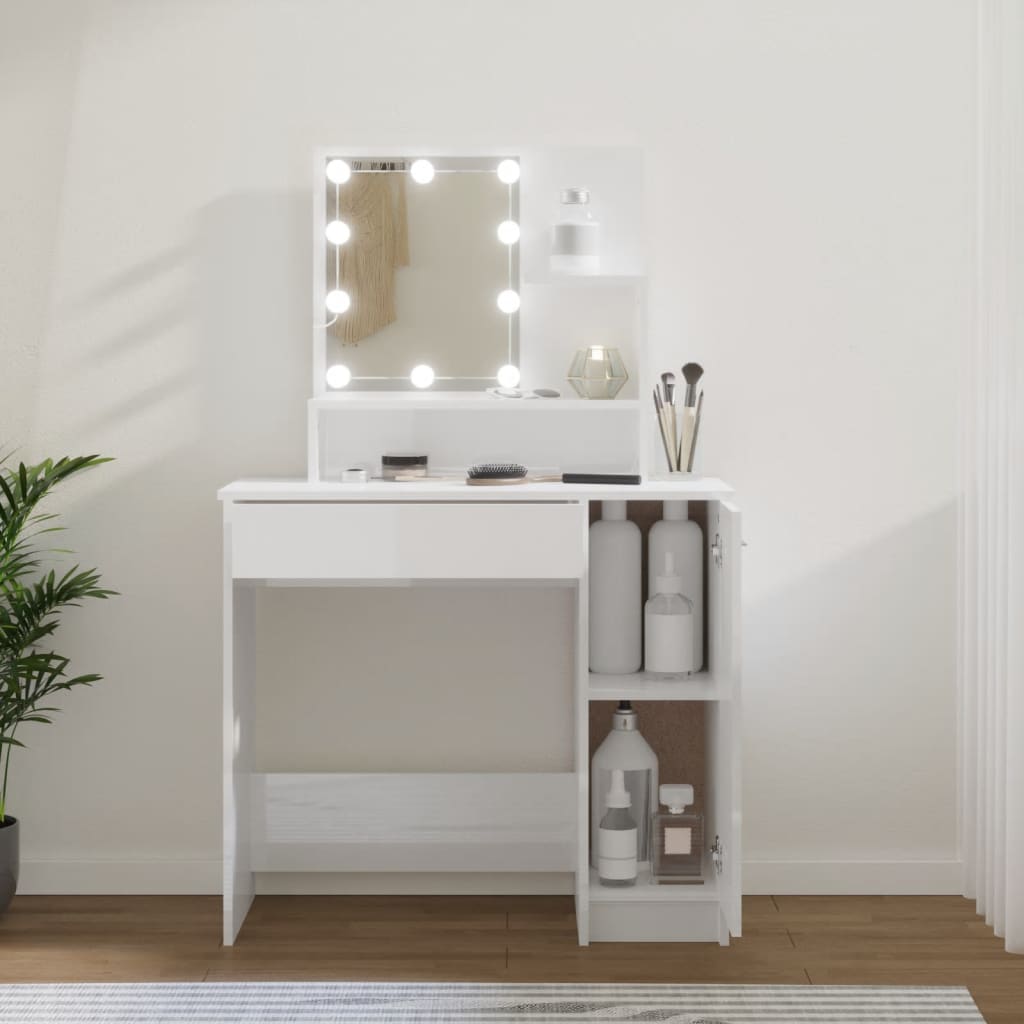Petrashop  Toaletní stolek s LED lesklý bílý 86,5 x 35 x 136 cm