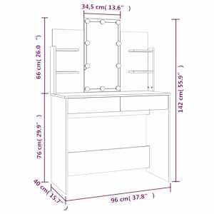 Toaletní stolek s LED betonově šedý 96 x 40 x 142 cm - obrázek 16