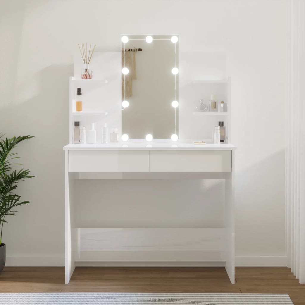 Petrashop  Toaletní stolek s LED lesklý bílý 96 x 40 x 142 cm