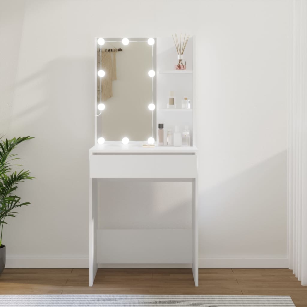 vidaXL Masă de toaletă cu LED, alb, 60x40x140 cm vidaXL imagine noua 2022