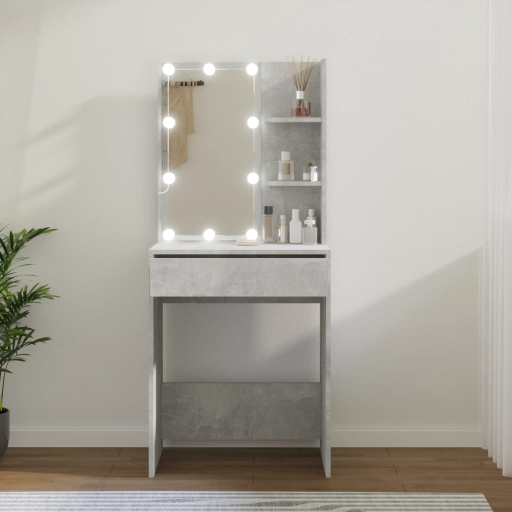 vidaXL Masă de toaletă cu LED, gri beton, 60x40x140 cm vidaXL imagine noua 2022