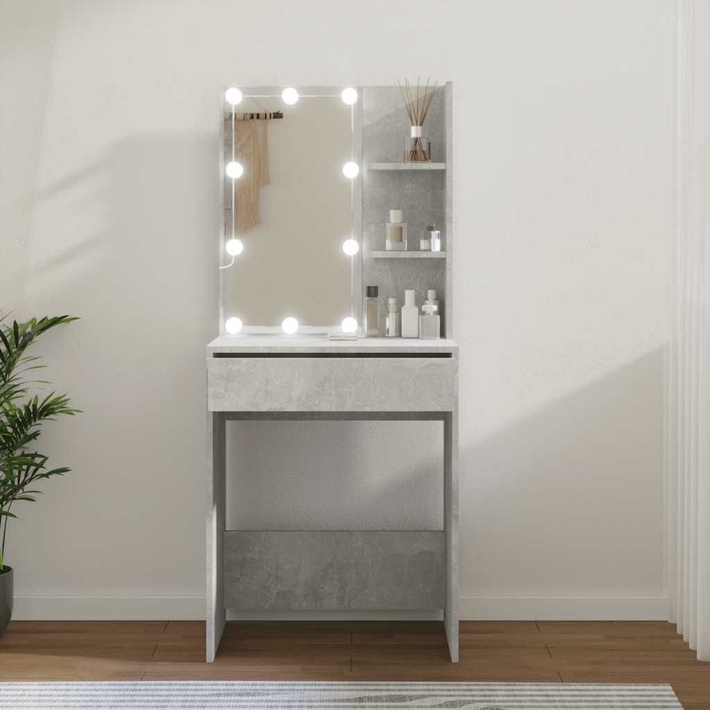 vidaXL Toaletka z owietleniem LED, betonowa szaro, 60x40x140 cm