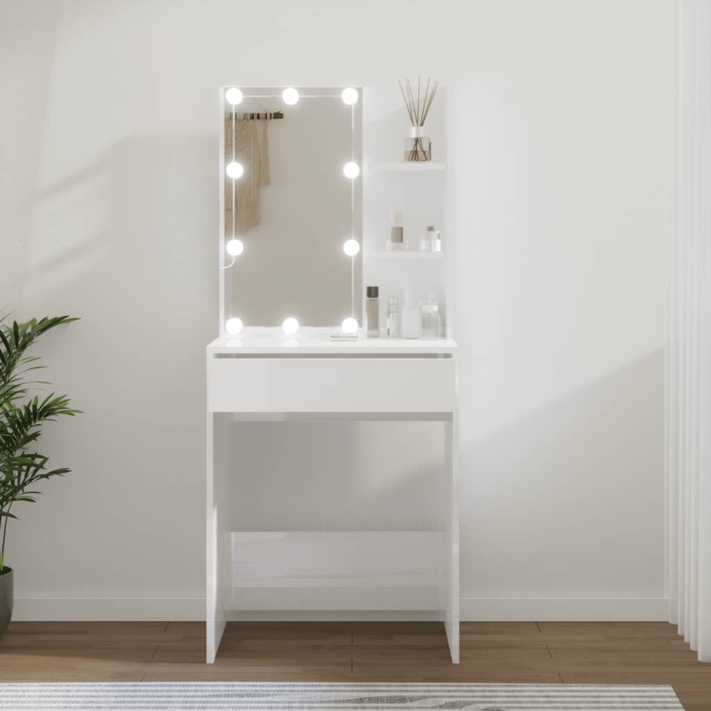 Petrashop  Toaletní stolek s LED lesklý bílý 60 x 40 x 140 cm