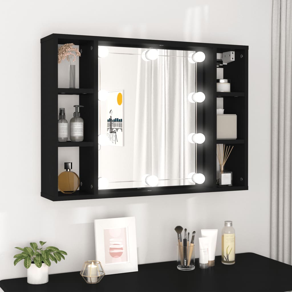 vidaXL Spegelskåp med LED svart 76x15x55 cm 808856