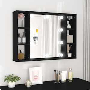 Omarica z ogledalom in LED lučkami črna 76x15x55 cm