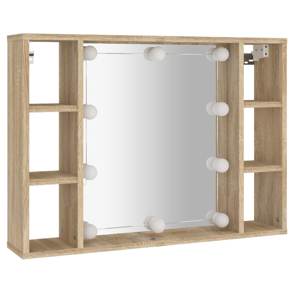 vidaXL Spiegelkast met LED-verlichting 76x15x55 cm sonoma eikenkleur afbeelding