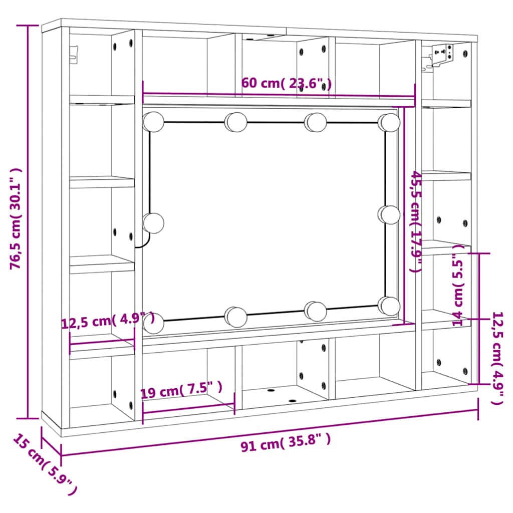 Zrcadlová skříňka s LED dub sonoma 91 x 15 x 76,5 cm - obrázek 16