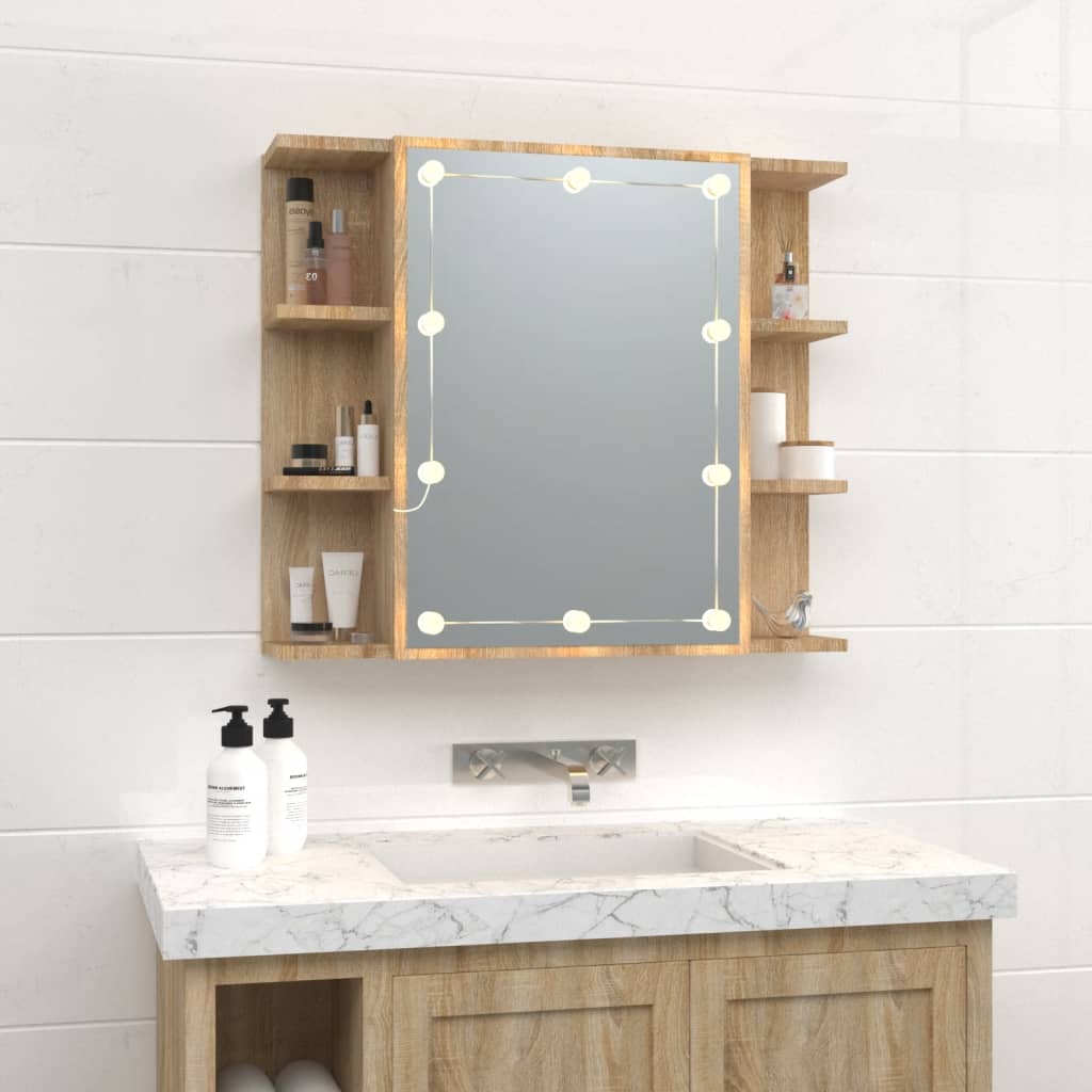 vidaXL Spiegelkast met LED-verlichting 70x16,5x60 cm sonoma eikenkleur afbeelding