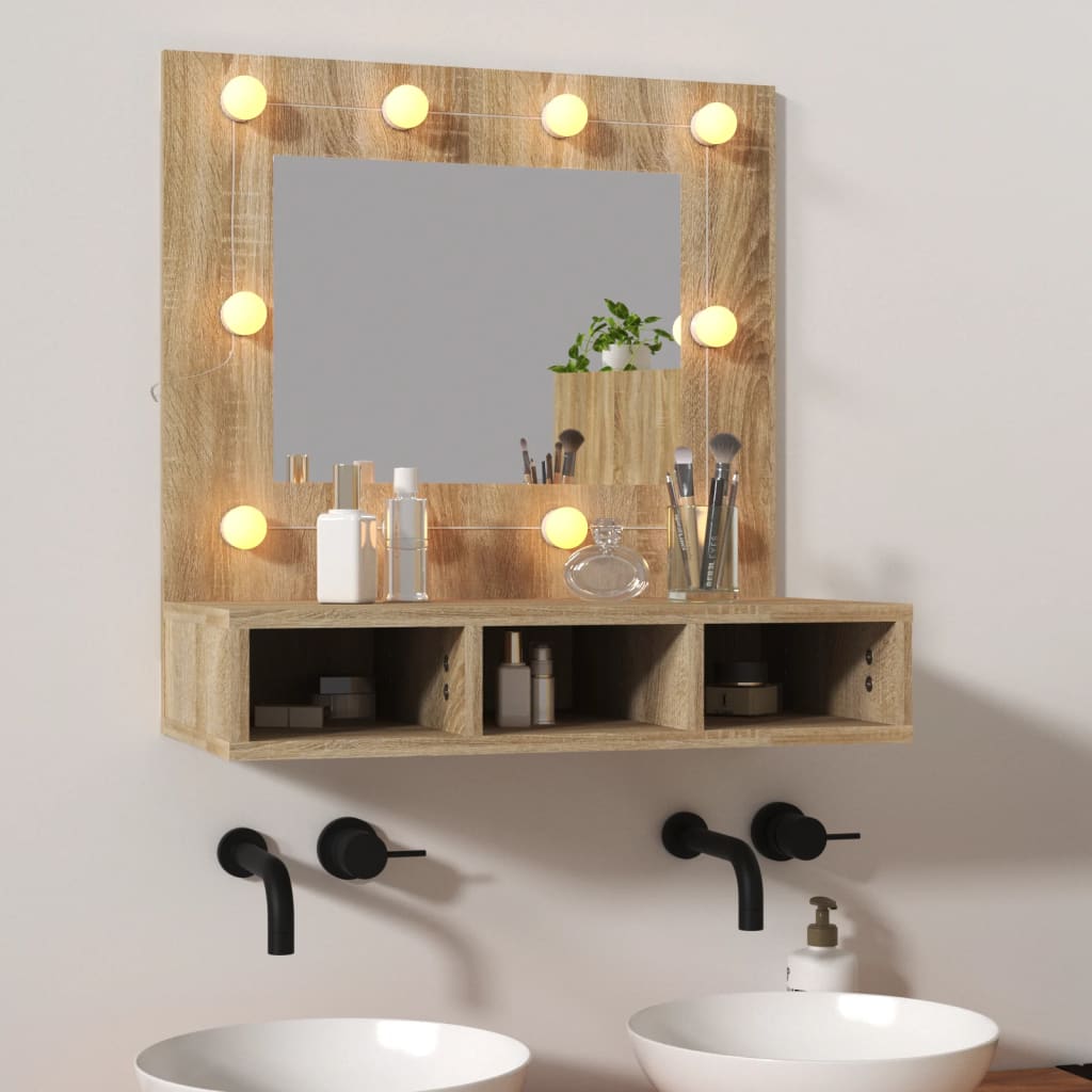 vidaXL Mirror Cabinet with LED Sonoma Oak 60×31.5×62 cm