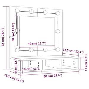 Zrcadlová skříňka s LED betonově šedá 60 x 31,5 x 62 cm - obrázek 15