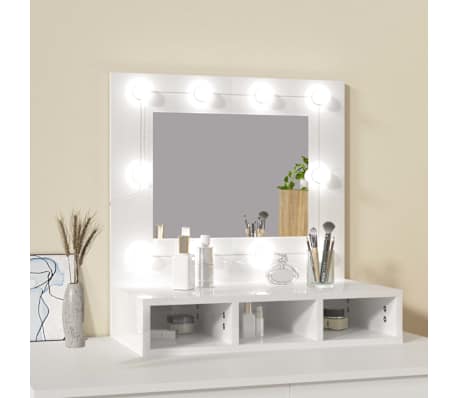 vidaXL Mirror Cabinet with LED High Gloss White 60x31.5x62 cm