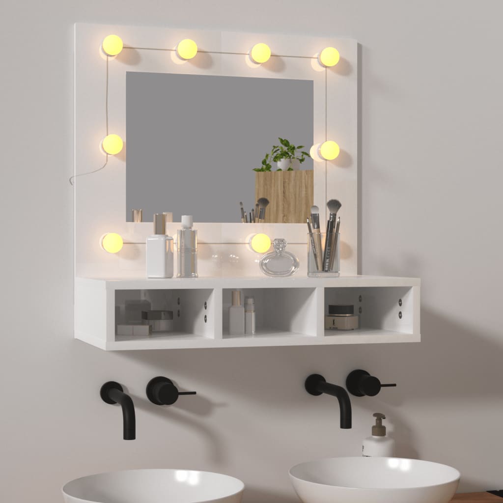 Mueble con Espejo y LED Armario de Tocador Maquillaje Cómoda de