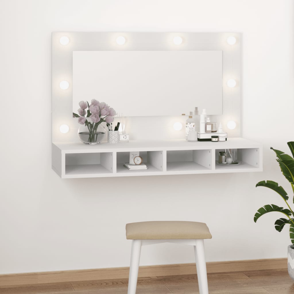 Spiegelschrank mit LED Weiß 90×31,5×62 cm