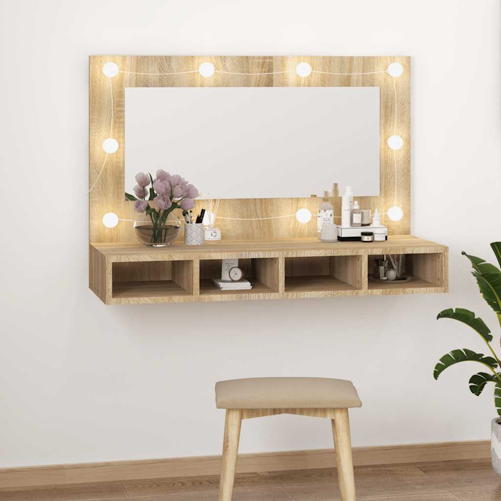 Armoire à miroir avec LED Chêne sonoma 90x31,5x62 cm