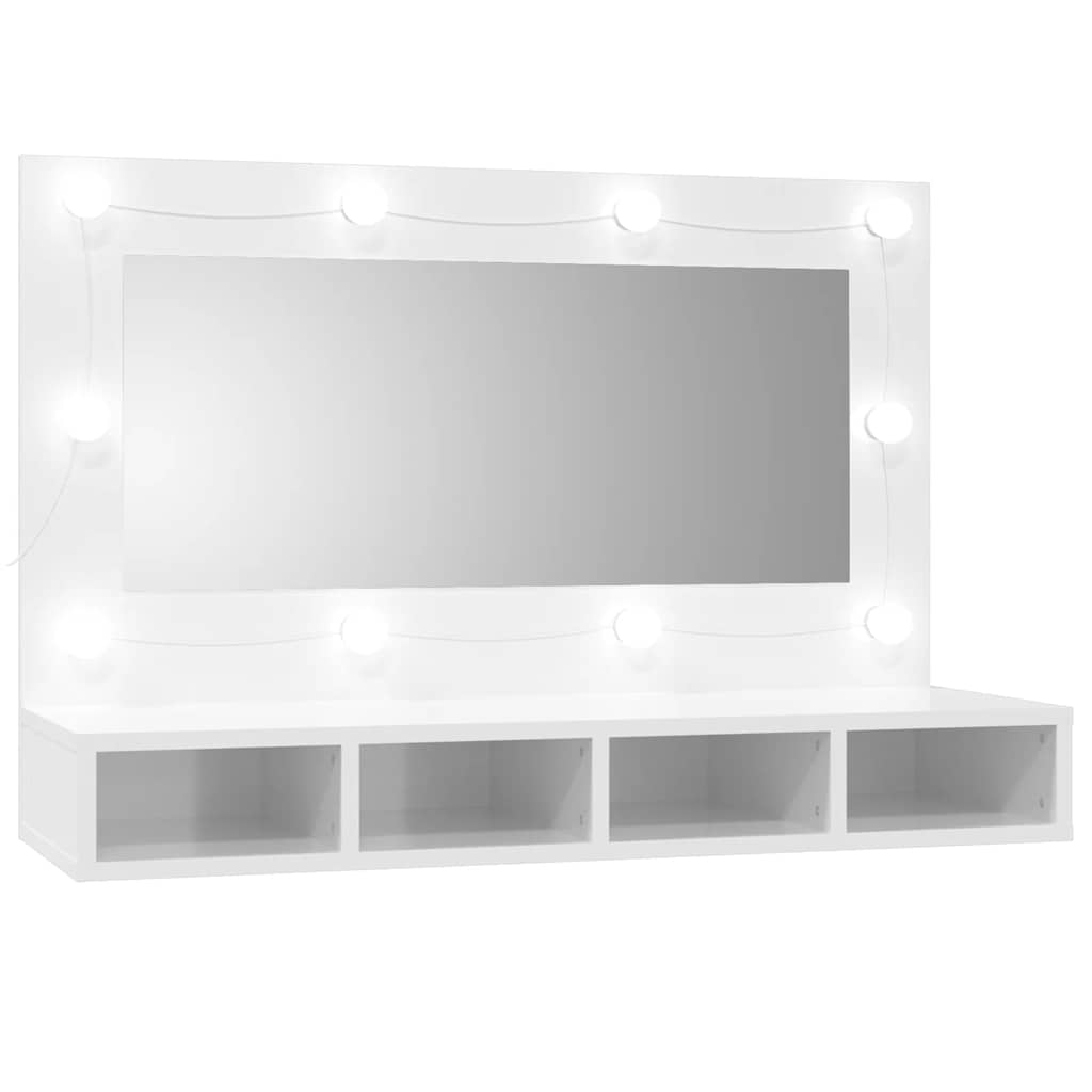 vidaXL Zrcadlová skříňka s LED bílá s vysokým leskem 90x31,5x62 cm