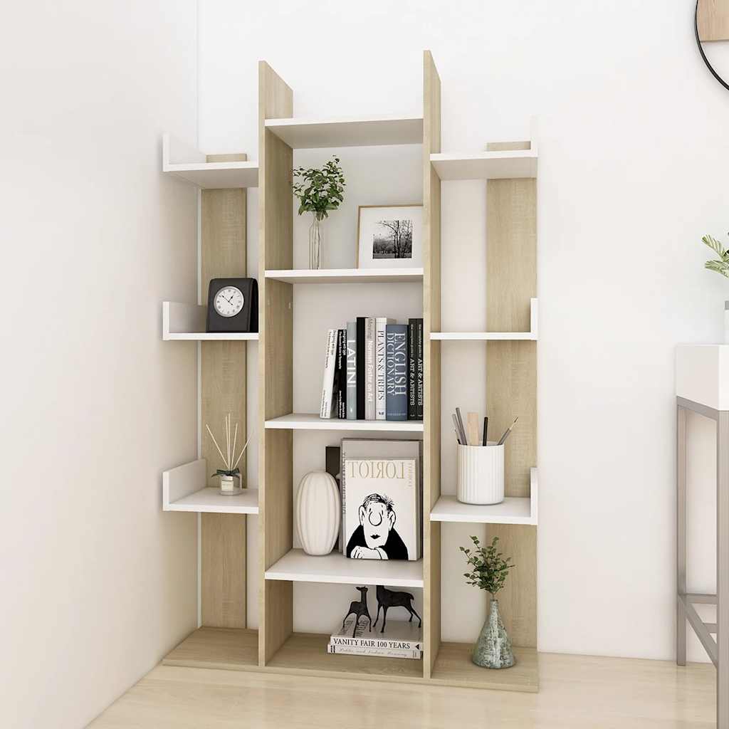 

vidaXL Boekenkast 86x25,5x140 cm spaanplaat wit en sonoma eikenkleurig