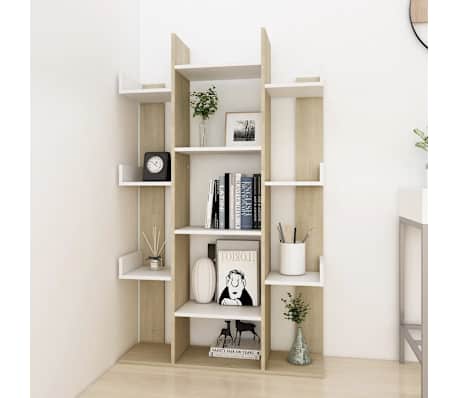 vidaXL Kirjahylly valkoinen ja Sonoma-tammi 86x25,5x140 cm lastulevy