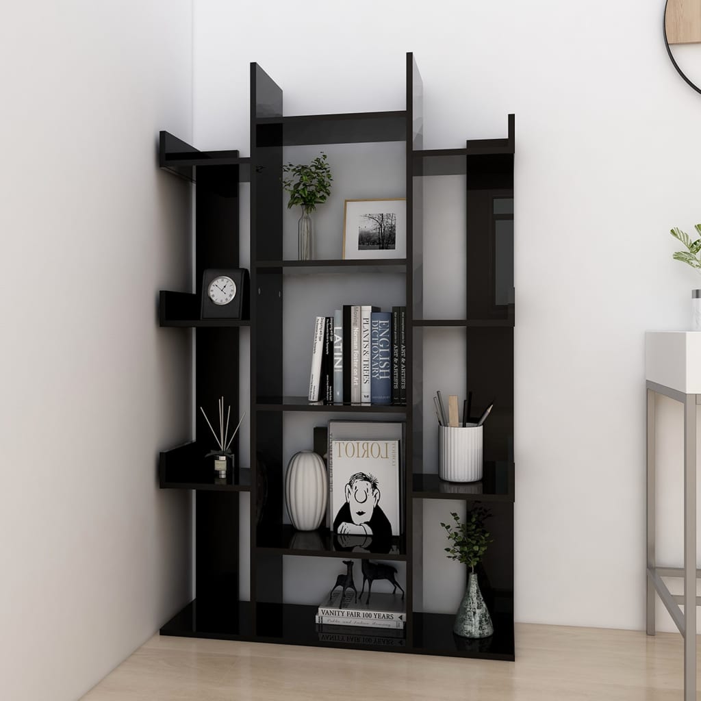 vidaXL Librería de madera contrachapada negro brillante 86x25,5x140 cm