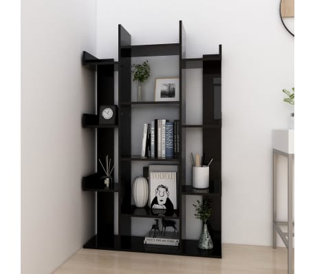 vidaXL Librería de madera contrachapada negro brillante 86x25,5x140 cm