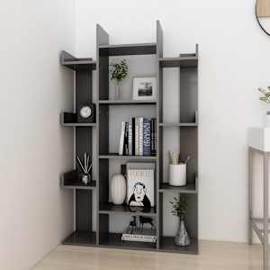 vidaXL Kirjahylly korkeakiilto harmaa 86x25,5x140 cm lastulevy