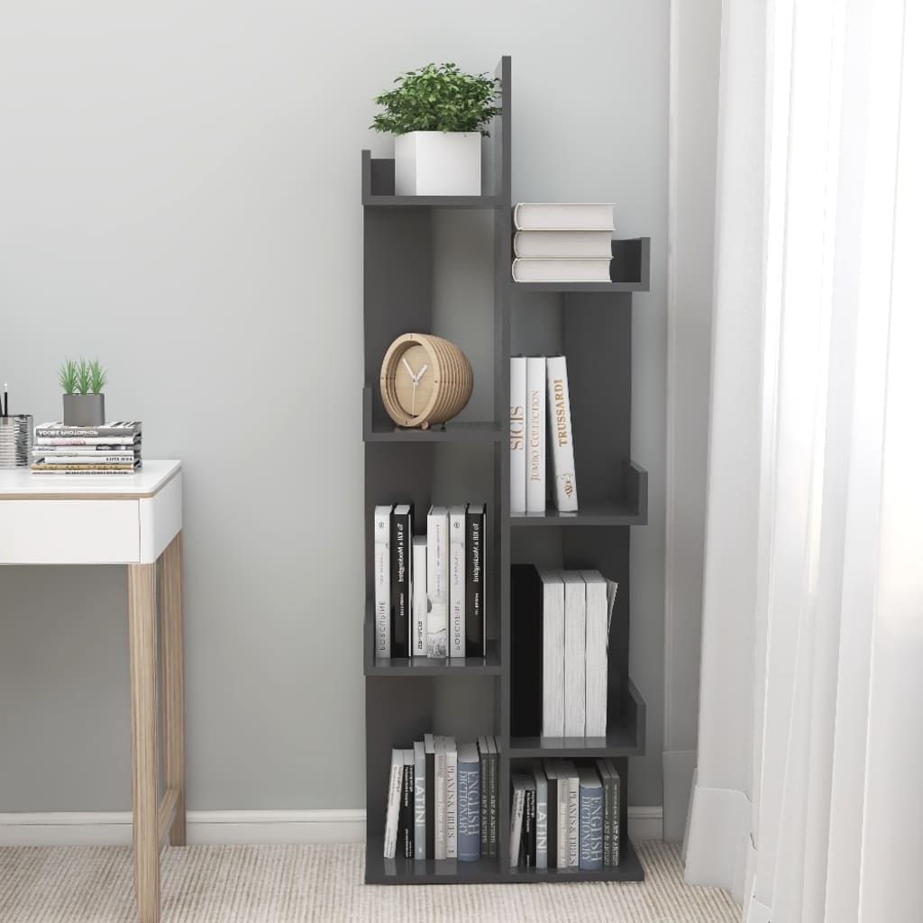 vidaXL Book Cabinet Grey 48x25.5x140 cm Engineered Wood
