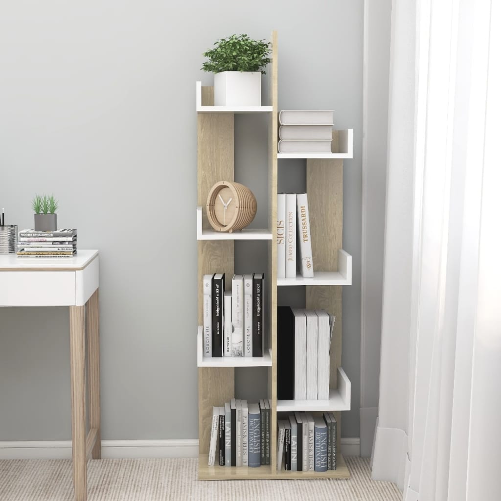 

vidaXL Boekenkast 48x25,5x140 cm spaanplaat wit en sonoma eikenkleurig