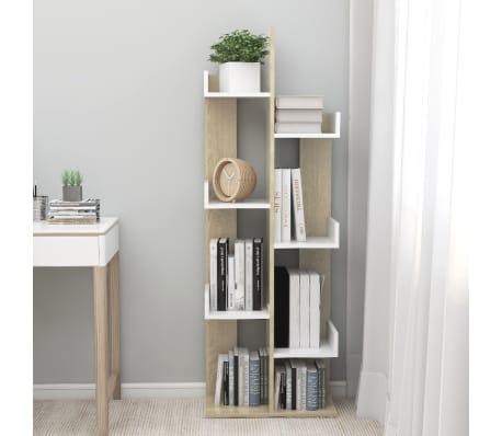 vidaXL Book Cabinet White and Sonoma Oak 48x25.5x140 cm Engineered Wood