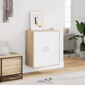 vidaXL Spintelė batams, baltos/sonoma ąžuolo spalvos, 60x35x70cm, MPD
