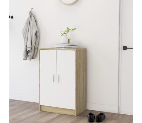 vidaXL Armoire à chaussures Blanc et chêne Sonoma 60x35x92cm Aggloméré