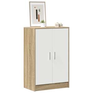 vidaXL Spintelė batams, baltos/sonoma ąžuolo spalvos, 60x35x92cm, MPD