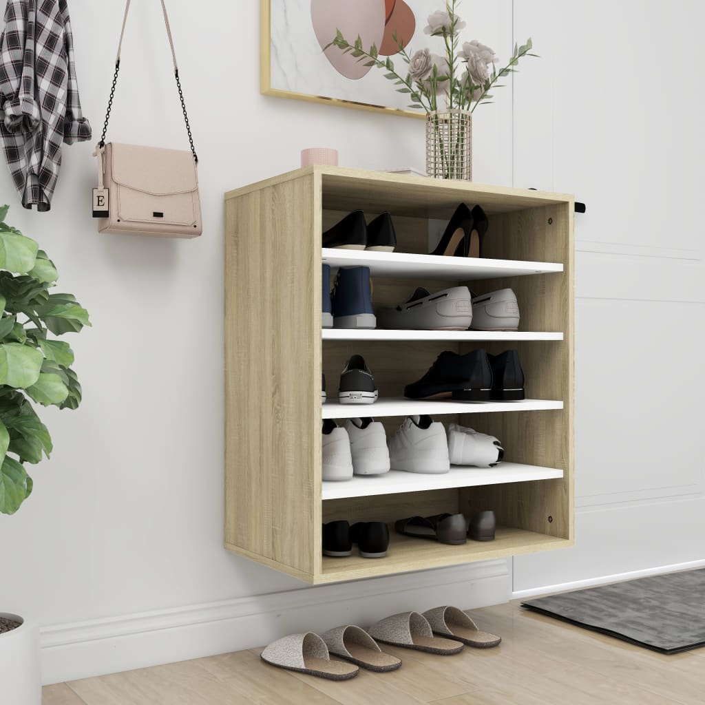 

vidaXL Schoenenkast 60x35x70 cm spaanplaat wit en sonoma eikenkleurig