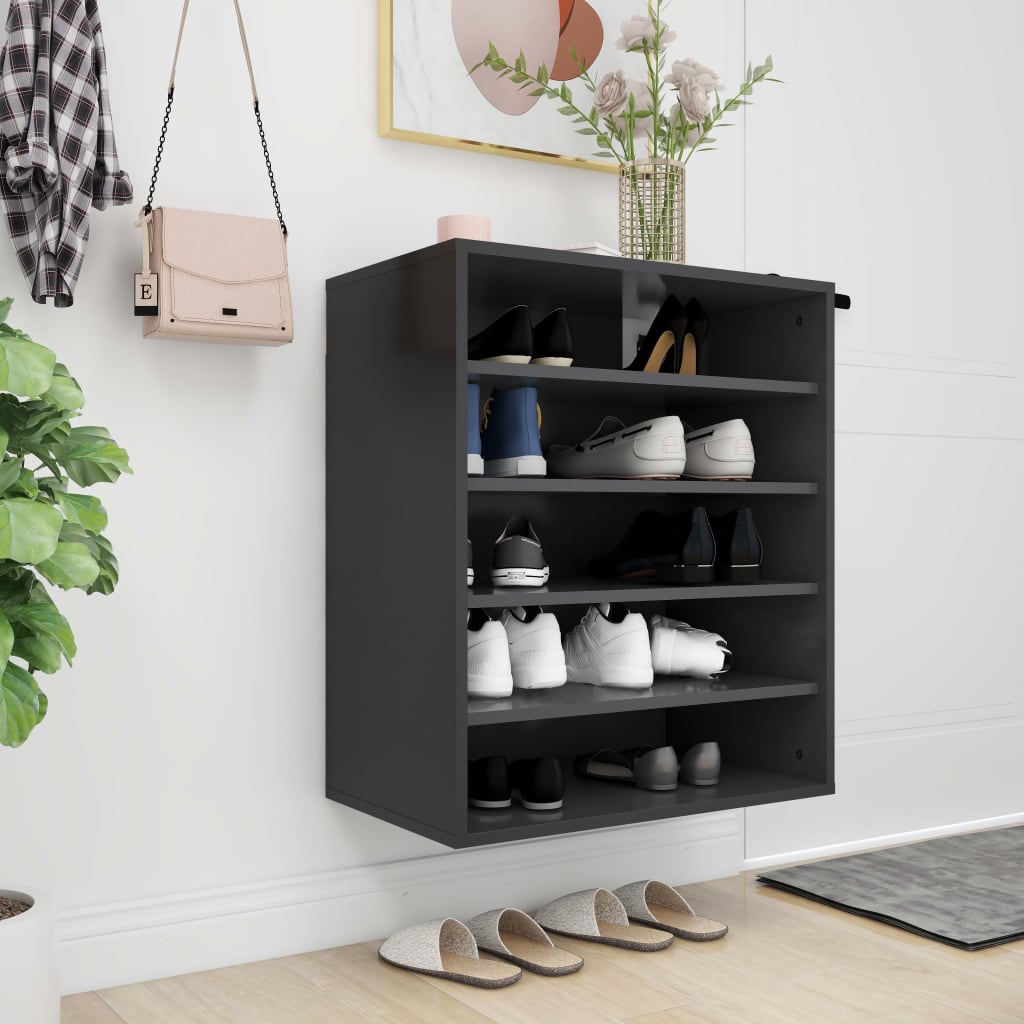 

vidaXL Schoenenkast 60x35x70 cm spaanplaat hoogglans zwart