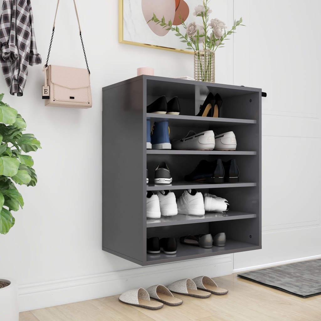 vidaXL Shoe Cabinet High Gloss Grey 60x35x70 cm Engineered Wood