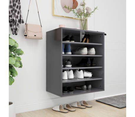 vidaXL Shoe Cabinet High Gloss Grey 60x35x70 cm Engineered Wood
