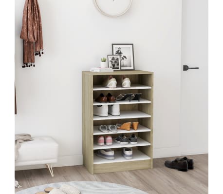 vidaXL Armoire à chaussures Blanc et chêne Sonoma 60x35x92cm Aggloméré