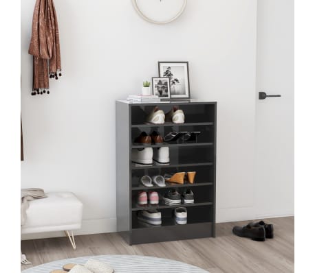 vidaXL Armoire à chaussures Gris brillant 60x35x92 cm Aggloméré