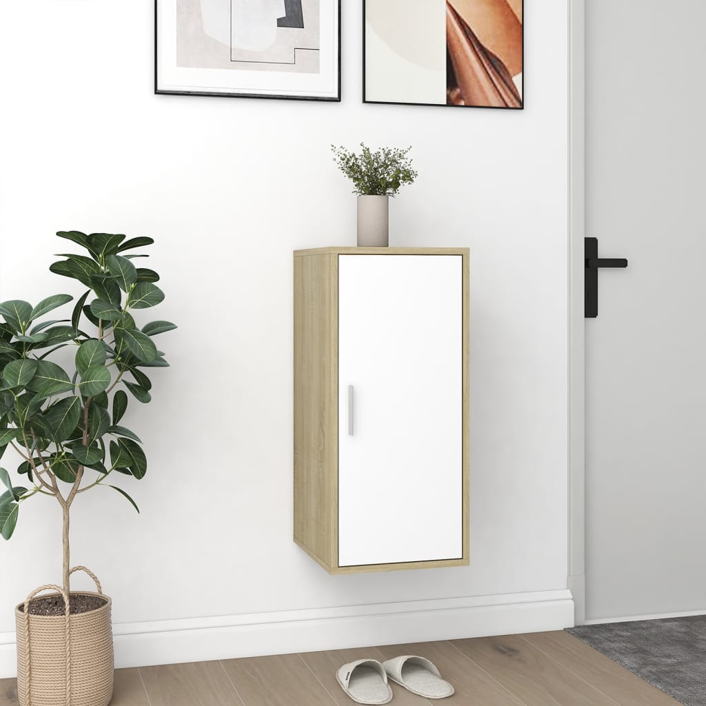 vidaXL Shoe Cabinet White and Sonoma Oak 32x35x70 cm Engineered Wood