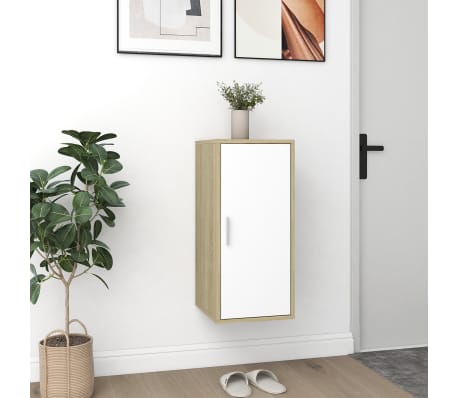 vidaXL Shoe Cabinet White and Sonoma Oak 32x35x70 cm Engineered Wood