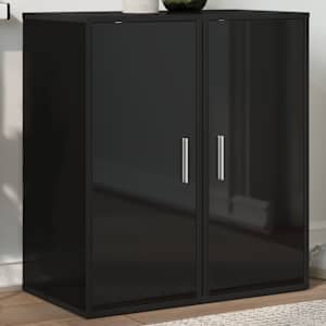 vidaXL Sapateiras 2 pcs 32x35x70 cm contraplacado preto brilhante