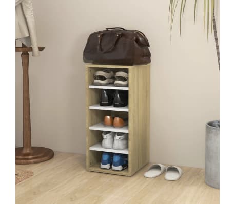 vidaXL Schuhschrank Weiß und Sonoma-Eiche 31,5x35x70 cm Holzwerkstoff