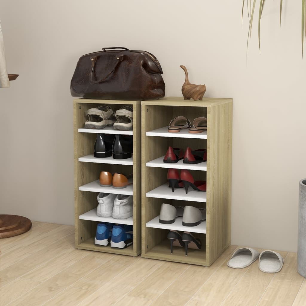 

vidaXL Schoenenkasten 2 st 31,5x35x70 cm spaanplaat wit sonoma eiken