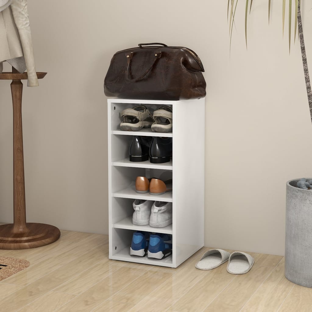 vidaXL Shoe Cabinet High Gloss White 31.5x35x70 cm Engineered Wood