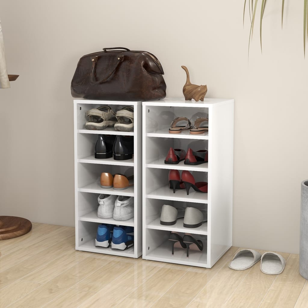 

vidaXL Schoenenkasten 2 st 31,5x35x70 cm spaanplaat hoogglans wit